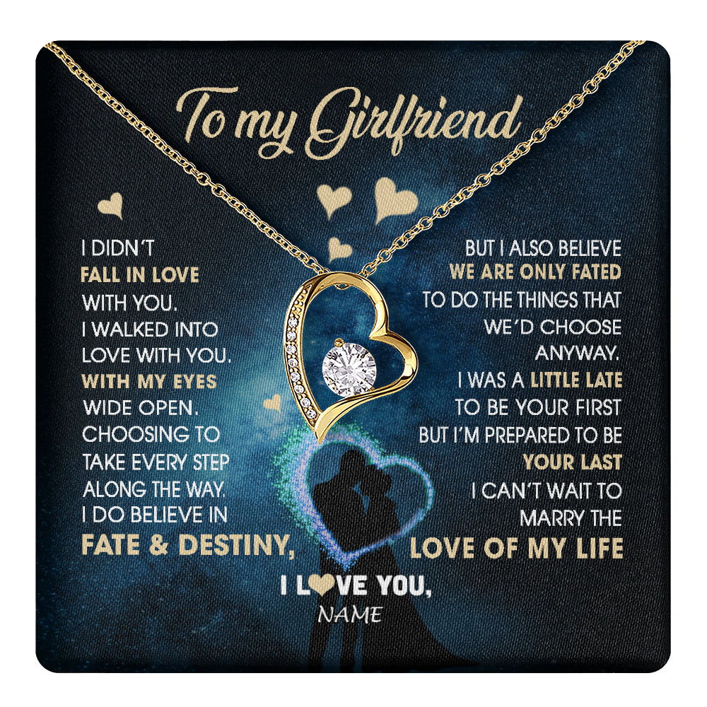 Forever Love Necklace 18K Yellow Gold Finish | 1 | Personalized To My Girlfriend Necklace Fall In Love With You Future Wife Birthday Anniversary Valentines Day Christmas Customized Gift Box Message Card | teecentury