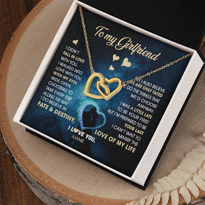 Interlocking Hearts Necklace 18K Yellow Gold Finish | Personalized To My Girlfriend Necklace Fall In Love With You Future Wife Birthday Anniversary Valentines Day Christmas Customized Gift Box Message Card | teecentury