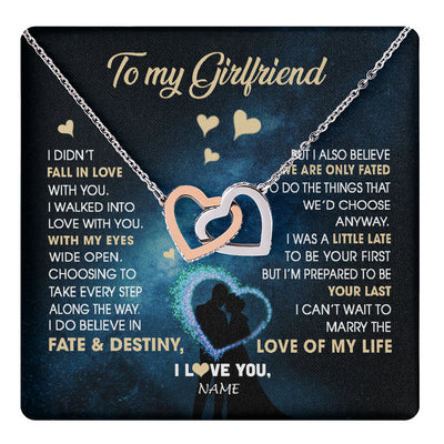 Interlocking Hearts Necklace Stainless Steel & Rose Gold Finish | 1 | Personalized To My Girlfriend Necklace Fall In Love With You Future Wife Birthday Anniversary Valentines Day Christmas Customized Gift Box Message Card | teecentury