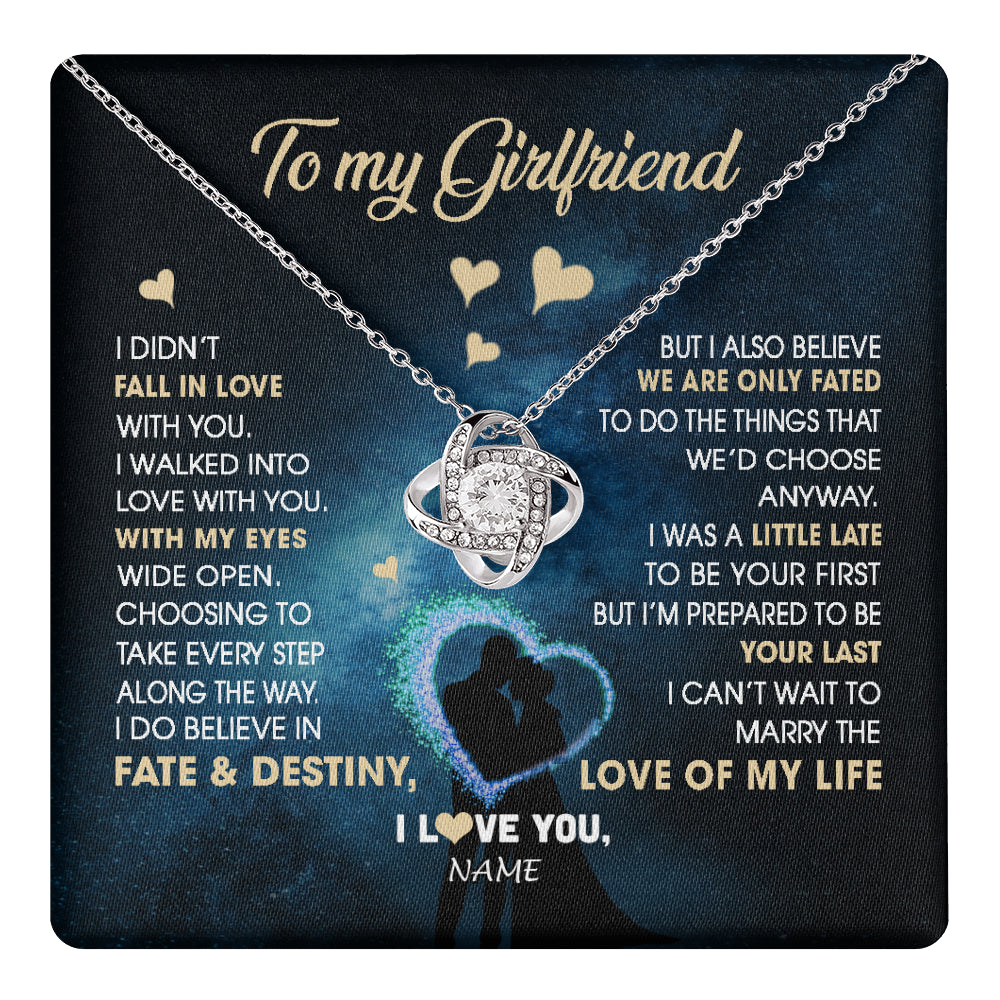 Love Knot Necklace 14K White Gold Finish | 1 | Personalized To My Girlfriend Necklace Fall In Love With You Future Wife Birthday Anniversary Valentines Day Christmas Customized Gift Box Message Card | teecentury