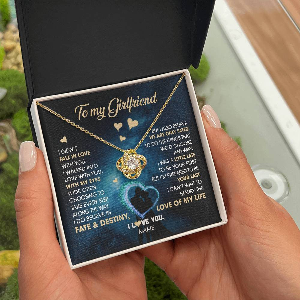Love Knot Necklace 18K Yellow Gold Finish | Personalized To My Girlfriend Necklace Fall In Love With You Future Wife Birthday Anniversary Valentines Day Christmas Customized Gift Box Message Card | teecentury