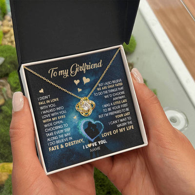 Love Knot Necklace 18K Yellow Gold Finish | Personalized To My Girlfriend Necklace Fall In Love With You Future Wife Birthday Anniversary Valentines Day Christmas Customized Gift Box Message Card | teecentury