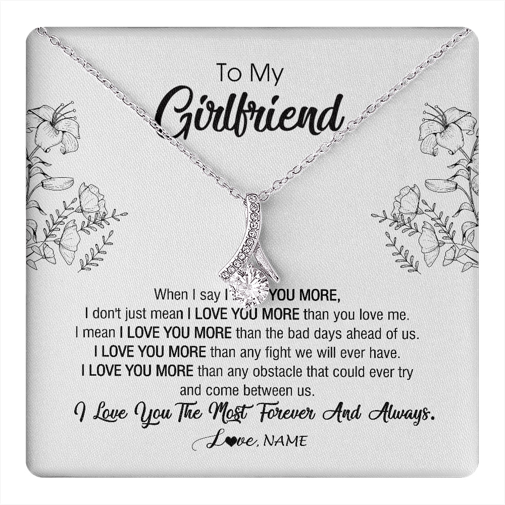 Alluring Beauty Necklace 14K White Gold Finish | 1 | Personalized To My Girlfriend Necklace From Boyfriend I Love You More Girlfriend Birthday Anniversary Wedding Valentines Day Christmas Customized Message Card | teecentury
