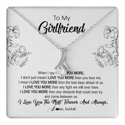 Alluring Beauty Necklace 14K White Gold Finish | 1 | Personalized To My Girlfriend Necklace From Boyfriend I Love You More Girlfriend Birthday Anniversary Wedding Valentines Day Christmas Customized Message Card | teecentury