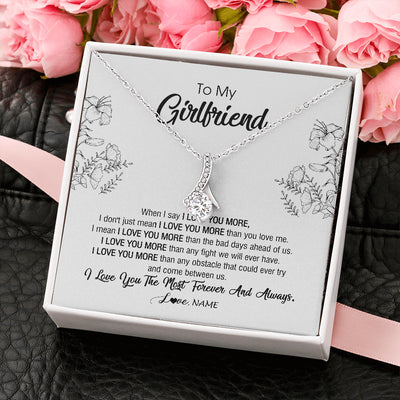 Alluring Beauty Necklace 14K White Gold Finish | 2 | Personalized To My Girlfriend Necklace From Boyfriend I Love You More Girlfriend Birthday Anniversary Wedding Valentines Day Christmas Customized Message Card | teecentury