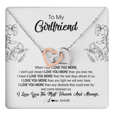 Interlocking Hearts Necklace Stainless Steel & Rose Gold Finish | 1 | Personalized To My Girlfriend Necklace From Boyfriend I Love You More Girlfriend Birthday Anniversary Wedding Valentines Day Christmas Customized Message Card | teecentury