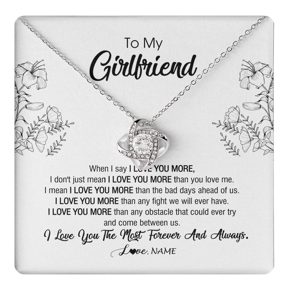 Love Knot Necklace 14K White Gold Finish | 1 | Personalized To My Girlfriend Necklace From Boyfriend I Love You More Girlfriend Birthday Anniversary Wedding Valentines Day Christmas Customized Message Card | teecentury