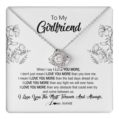 Love Knot Necklace 14K White Gold Finish | 1 | Personalized To My Girlfriend Necklace From Boyfriend I Love You More Girlfriend Birthday Anniversary Wedding Valentines Day Christmas Customized Message Card | teecentury