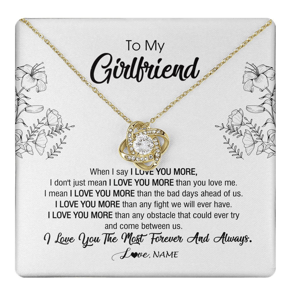 Love Knot Necklace 18K Yellow Gold Finish | 1 | Personalized To My Girlfriend Necklace From Boyfriend I Love You More Girlfriend Birthday Anniversary Wedding Valentines Day Christmas Customized Message Card | teecentury