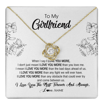 Love Knot Necklace 18K Yellow Gold Finish | 1 | Personalized To My Girlfriend Necklace From Boyfriend I Love You More Girlfriend Birthday Anniversary Wedding Valentines Day Christmas Customized Message Card | teecentury