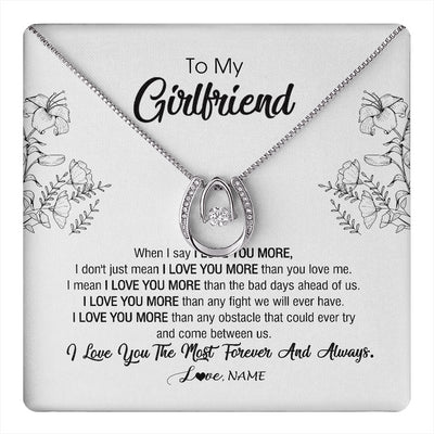 Lucky In Love Necklace 14K White Gold Finish | 1 | Personalized To My Girlfriend Necklace From Boyfriend I Love You More Girlfriend Birthday Anniversary Wedding Valentines Day Christmas Customized Message Card | teecentury