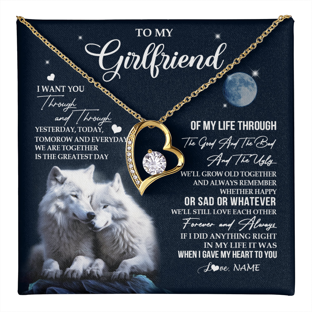 Forever Love Necklace 18K Yellow Gold Finish | 1 | Personalized To My Girlfriend Necklace From Boyfriend I Want You Wolf Girlfriend Birthday Anniversary Valentines Christmas Customized Gift Box Message Card | teecentury