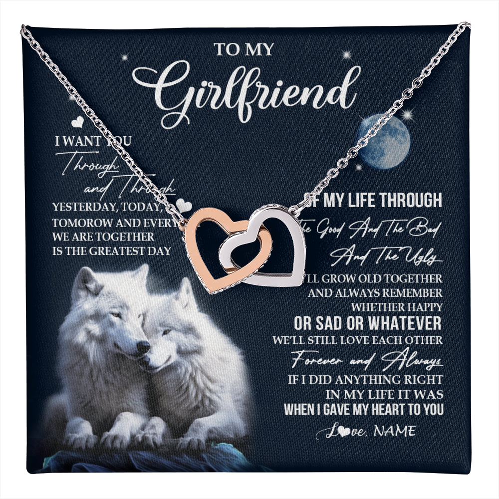 Interlocking Hearts Necklace Stainless Steel & Rose Gold Finish | 1 | Personalized To My Girlfriend Necklace From Boyfriend I Want You Wolf Girlfriend Birthday Anniversary Valentines Christmas Customized Gift Box Message Card | teecentury
