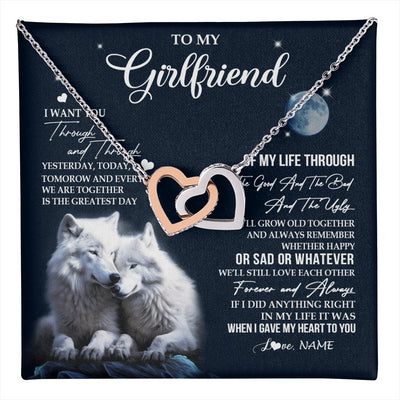 Interlocking Hearts Necklace Stainless Steel & Rose Gold Finish | 1 | Personalized To My Girlfriend Necklace From Boyfriend I Want You Wolf Girlfriend Birthday Anniversary Valentines Christmas Customized Gift Box Message Card | teecentury