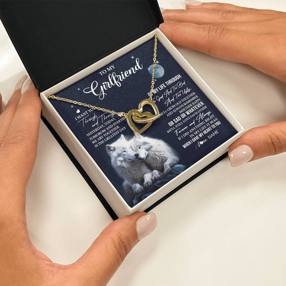 Interlocking Hearts Necklace 18K Yellow Gold Finish | 2 | Personalized To My Girlfriend Necklace From Boyfriend I Want You Wolf Girlfriend Birthday Anniversary Valentines Christmas Customized Gift Box Message Card | teecentury