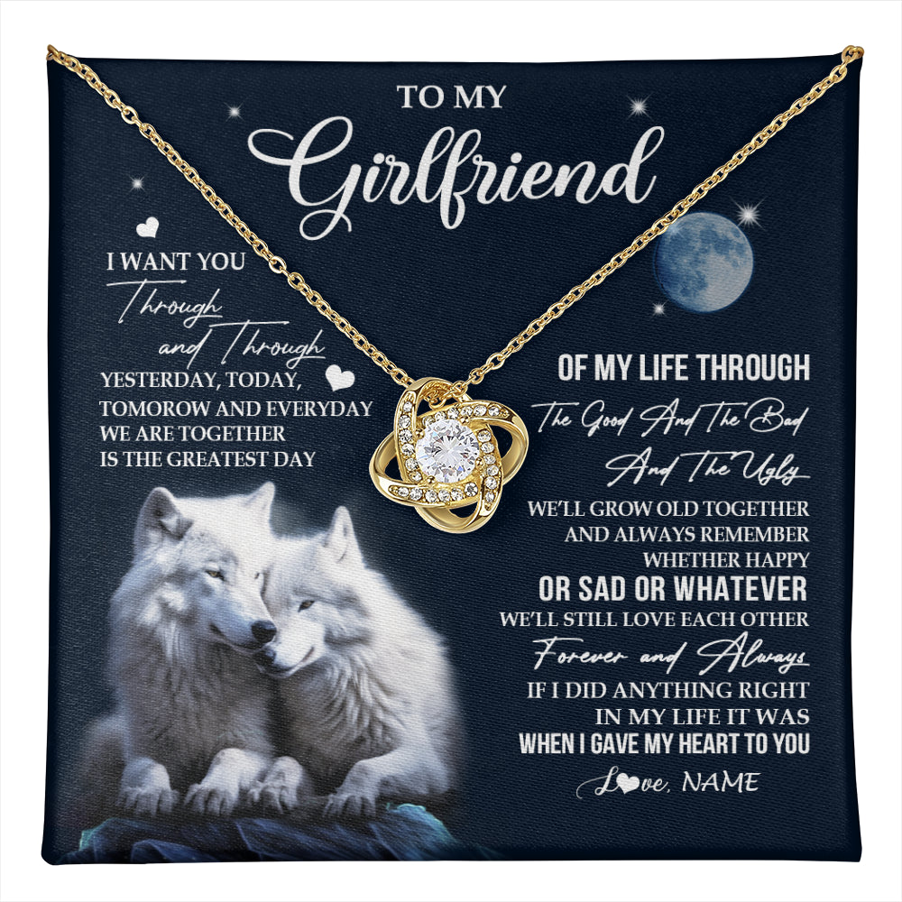 Love Knot Necklace 18K Yellow Gold Finish | 1 | Personalized To My Girlfriend Necklace From Boyfriend I Want You Wolf Girlfriend Birthday Anniversary Valentines Christmas Customized Gift Box Message Card | teecentury