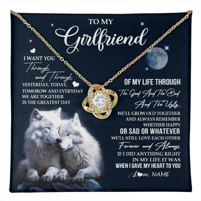 Love Knot Necklace 18K Yellow Gold Finish | 1 | Personalized To My Girlfriend Necklace From Boyfriend I Want You Wolf Girlfriend Birthday Anniversary Valentines Christmas Customized Gift Box Message Card | teecentury