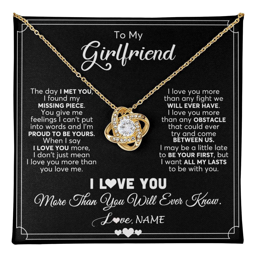 Love Knot Necklace 18K Yellow Gold Finish | 1 | Personalized To My Girlfriend Necklace From Boyfriend The Day I Met You Girlfriend Birthday Anniversary Valentines Christmas Customized Gift Box Message Card | teecentury
