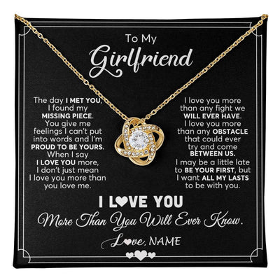 Love Knot Necklace 18K Yellow Gold Finish | 1 | Personalized To My Girlfriend Necklace From Boyfriend The Day I Met You Girlfriend Birthday Anniversary Valentines Christmas Customized Gift Box Message Card | teecentury