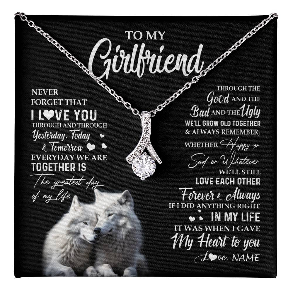Alluring Beauty Necklace 14K White Gold Finish | 1 | Personalized To My Girlfriend Necklace From Boyfriend Wolf Never Forget That I Love You Girlfriend Birthday Christmas Customized Gift Box Message Card | teecentury
