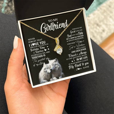 Alluring Beauty Necklace 18K Yellow Gold Finish | 2 | Personalized To My Girlfriend Necklace From Boyfriend Wolf Never Forget That I Love You Girlfriend Birthday Christmas Customized Gift Box Message Card | teecentury