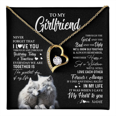 Forever Love Necklace 18K Yellow Gold Finish | 1 | Personalized To My Girlfriend Necklace From Boyfriend Wolf Never Forget That I Love You Girlfriend Birthday Christmas Customized Gift Box Message Card | teecentury
