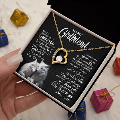 Forever Love Necklace 18K Yellow Gold Finish | 2 | Personalized To My Girlfriend Necklace From Boyfriend Wolf Never Forget That I Love You Girlfriend Birthday Christmas Customized Gift Box Message Card | teecentury