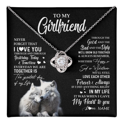 Love Knot Necklace 14K White Gold Finish | 1 | Personalized To My Girlfriend Necklace From Boyfriend Wolf Never Forget That I Love You Girlfriend Birthday Christmas Customized Gift Box Message Card | teecentury