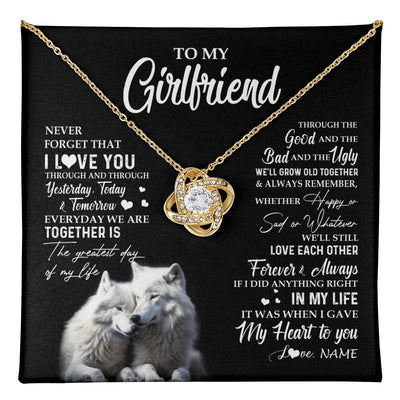 Love Knot Necklace 18K Yellow Gold Finish | 1 | Personalized To My Girlfriend Necklace From Boyfriend Wolf Never Forget That I Love You Girlfriend Birthday Christmas Customized Gift Box Message Card | teecentury