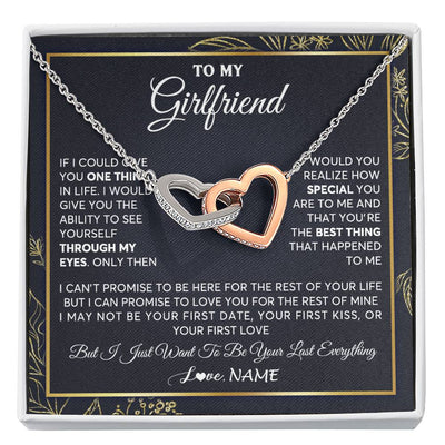 Interlocking Hearts Necklace Stainless Steel & Rose Gold Finish | 1 | Personalized To My Girlfriend Necklace From Boyfriend You Are The Best Thing Girlfriend Birthday Anniversary Valentines Day Customized Gift Box Message Card | teecentury