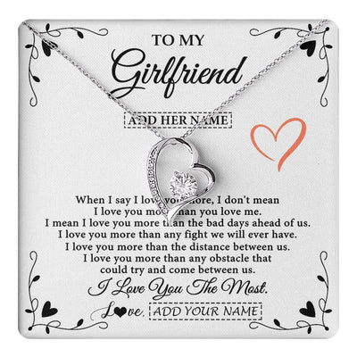 Forever Love Necklace 14K White Gold Finish | 1 | Personalized To My Girlfriend Necklace Gift For Her I Love You More Than Anything Pendant Love Girlfriend Birthday Gifts Christmas Gift Box Message Card | https://teecentury.
