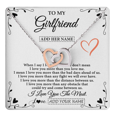 Interlocking Hearts Necklace Stainless Steel & Rose Gold Finish | 1 | Personalized To My Girlfriend Necklace Gift For Her I Love You More Than Anything Pendant Love Girlfriend Birthday Gifts Christmas Gift Box Message Card | https://teecentury.