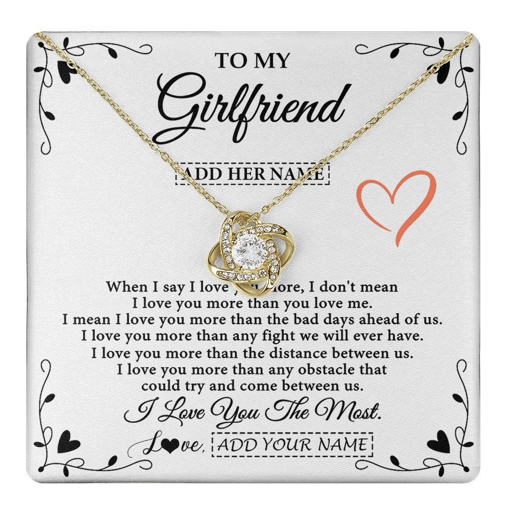 Love Knot Necklace 18K Yellow Gold Finish | 1 | Personalized To My Girlfriend Necklace Gift For Her I Love You More Than Anything Pendant Love Girlfriend Birthday Gifts Christmas Gift Box Message Card | https://teecentury.