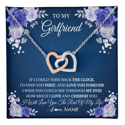 Interlocking Hearts Necklace Stainless Steel & Rose Gold Finish | 1 | Personalized To My Girlfriend Necklace Love You Forever Girlfriend Birthday Anniversary Valentines Day Christmas Jewelry Customized Gift Box Message Card | teecentury