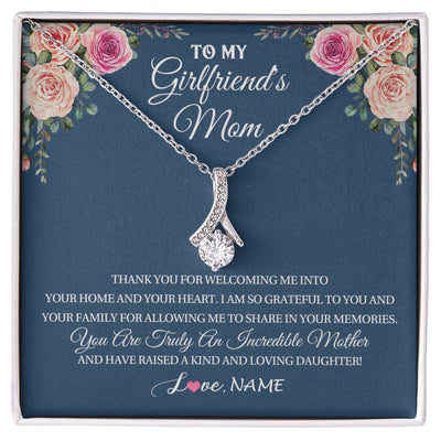 Alluring Beauty Necklace 14K White Gold Finish | 1 | Personalized To My Girlfriend's Mom Necklace Thank You For Welcoming Me Stepmother Birthday Wedding Anniversary Christmas Customized Gift Box Message Card | teecentury