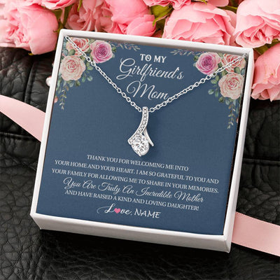 Alluring Beauty Necklace 14K White Gold Finish | 2 | Personalized To My Girlfriend's Mom Necklace Thank You For Welcoming Me Stepmother Birthday Wedding Anniversary Christmas Customized Gift Box Message Card | teecentury