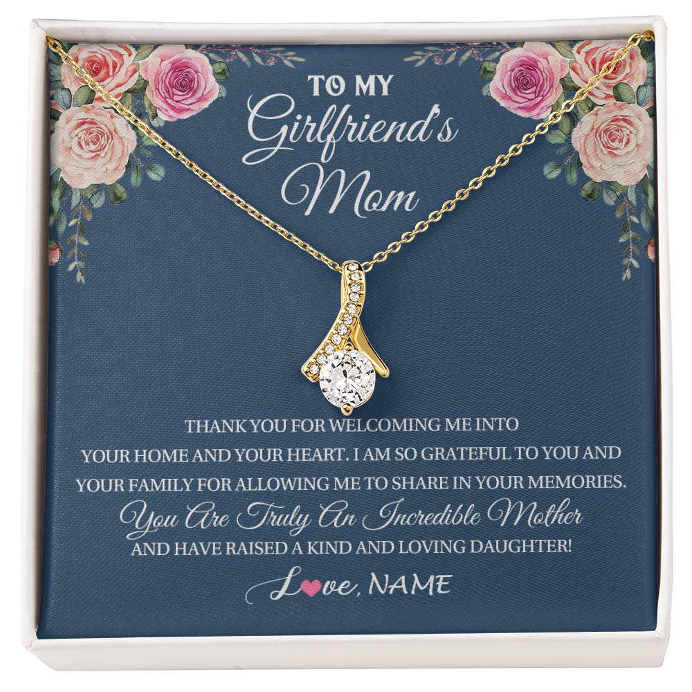 Alluring Beauty Necklace 18K Yellow Gold Finish | 1 | Personalized To My Girlfriend's Mom Necklace Thank You For Welcoming Me Stepmother Birthday Wedding Anniversary Christmas Customized Gift Box Message Card | teecentury