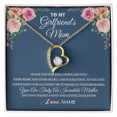 Forever Love Necklace 18K Yellow Gold Finish | 1 | Personalized To My Girlfriend's Mom Necklace Thank You For Welcoming Me Stepmother Birthday Wedding Anniversary Christmas Customized Gift Box Message Card | teecentury