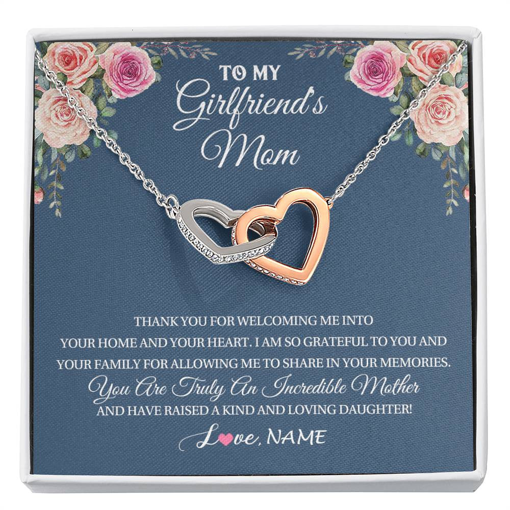 Interlocking Hearts Necklace Stainless Steel & Rose Gold Finish | 1 | Personalized To My Girlfriend's Mom Necklace Thank You For Welcoming Me Stepmother Birthday Wedding Anniversary Christmas Customized Gift Box Message Card | teecentury