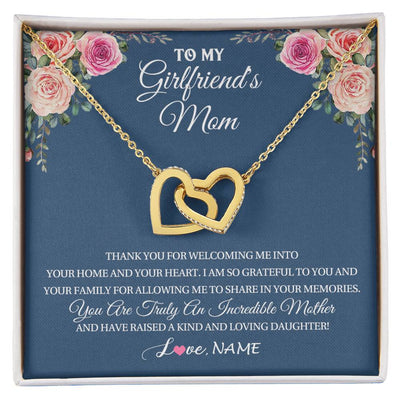 Interlocking Hearts Necklace 18K Yellow Gold Finish | 1 | Personalized To My Girlfriend's Mom Necklace Thank You For Welcoming Me Stepmother Birthday Wedding Anniversary Christmas Customized Gift Box Message Card | teecentury