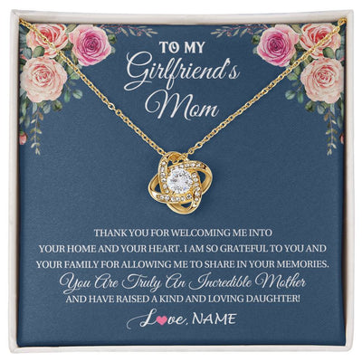 Love Knot Necklace 18K Yellow Gold Finish | 1 | Personalized To My Girlfriend's Mom Necklace Thank You For Welcoming Me Stepmother Birthday Wedding Anniversary Christmas Customized Gift Box Message Card | teecentury