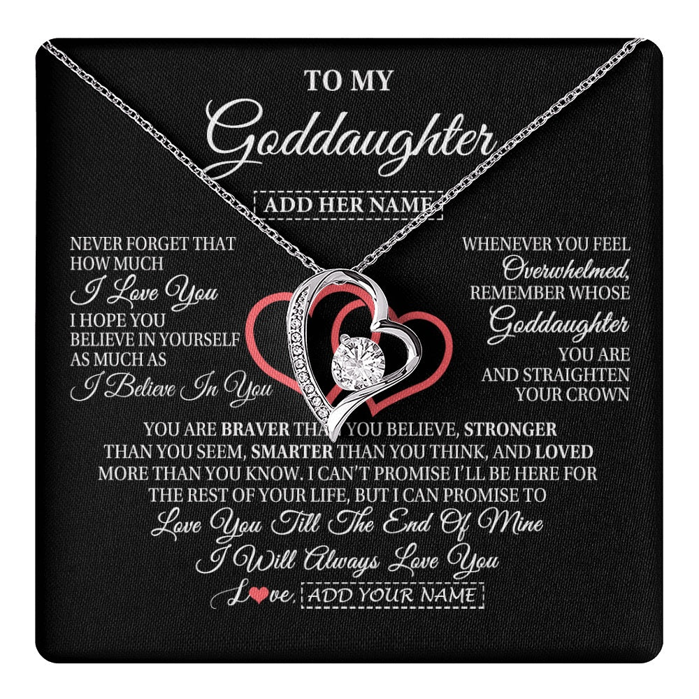 Forever Love Necklace 14K White Gold Finish | 1 | Personalized To My Goddaughter Birthday Gifts From Godmother Uncle Always Love You Goddaughter Gifts Necklace Jewelry Christmas Custom Gift Box Message Card | teecentury.myshopify