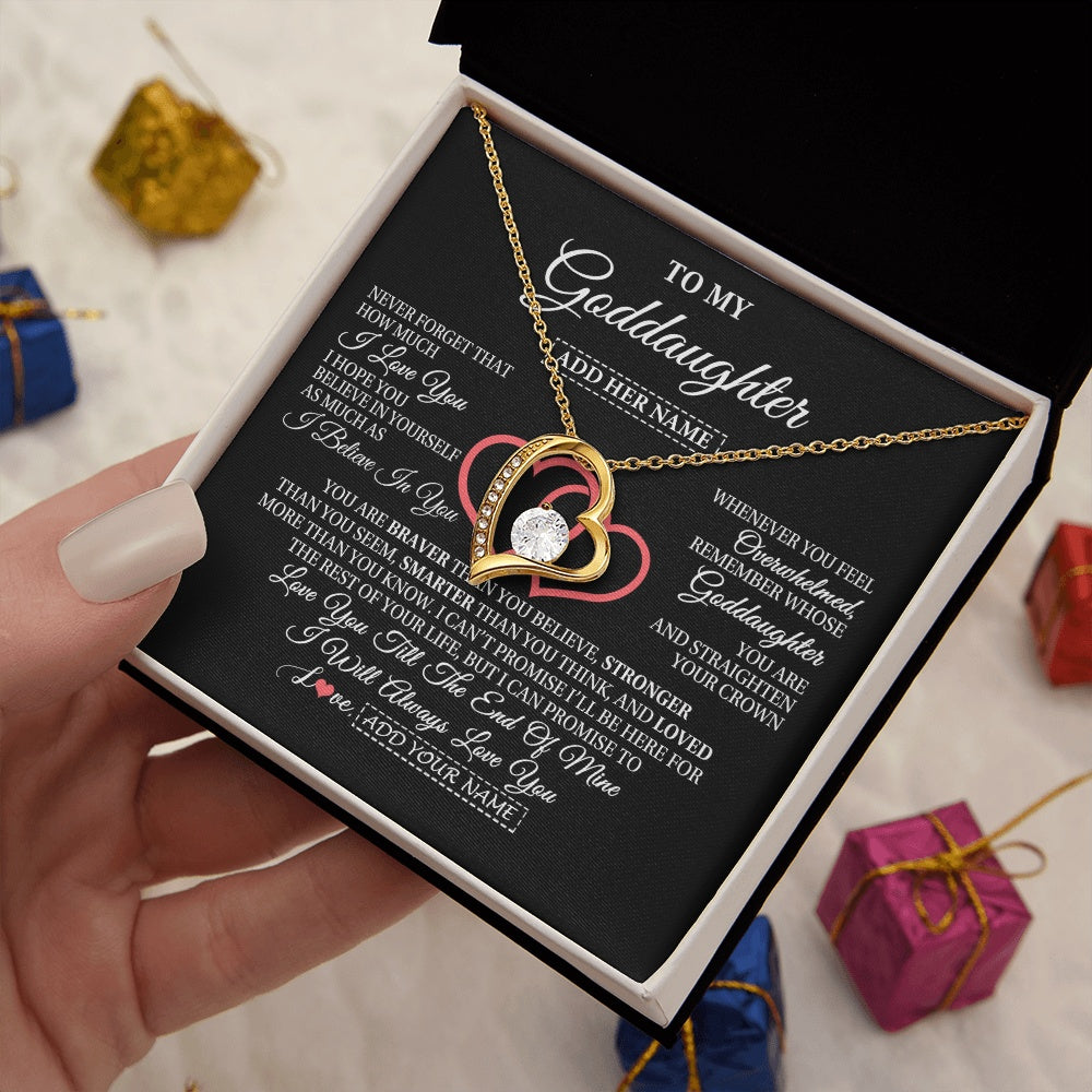 Forever Love Necklace 18K Yellow Gold Finish | 2 | Personalized To My Goddaughter Birthday Gifts From Godmother Uncle Always Love You Goddaughter Gifts Necklace Jewelry Christmas Custom Gift Box Message Card | teecentury.myshopify