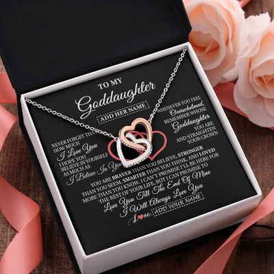 Interlocking Hearts Necklace Stainless Steel & Rose Gold Finish | 2 | Personalized To My Goddaughter Birthday Gifts From Godmother Uncle Always Love You Goddaughter Gifts Necklace Jewelry Christmas Custom Gift Box Message Card | teecentury.myshopify