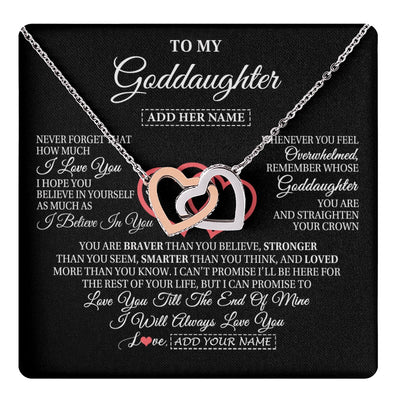 Interlocking Hearts Necklace Stainless Steel & Rose Gold Finish | 1 | Personalized To My Goddaughter Birthday Gifts From Godmother Uncle Always Love You Goddaughter Gifts Necklace Jewelry Christmas Custom Gift Box Message Card | teecentury.myshopify