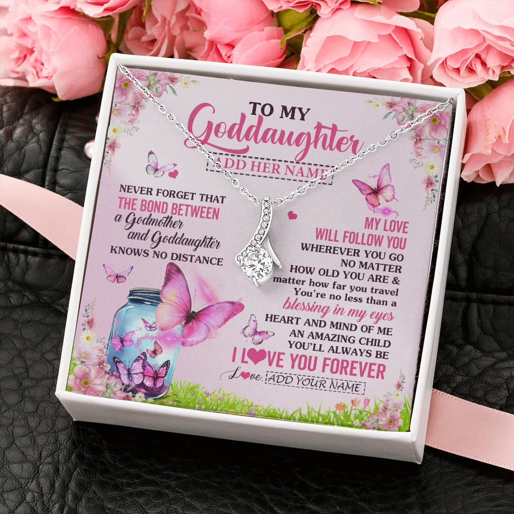 Alluring Beauty Necklace 14K White Gold Finish | 2 | Personalized To My Goddaughter Butterfly Necklace From Godmother The Bond Between Goddaughter Birthday Gifts Graduation Christmas Jewelry Gift Box Message Card | https://teecentury.