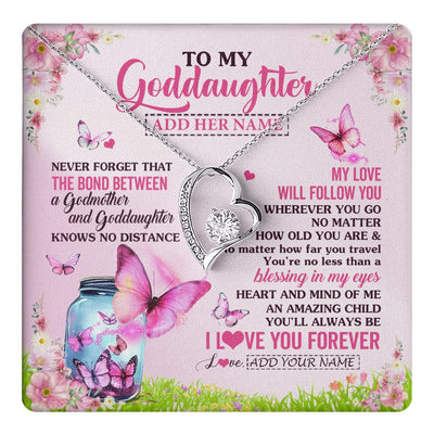Forever Love Necklace 14K White Gold Finish | 1 | Personalized To My Goddaughter Butterfly Necklace From Godmother The Bond Between Goddaughter Birthday Gifts Graduation Christmas Jewelry Gift Box Message Card | https://teecentury.