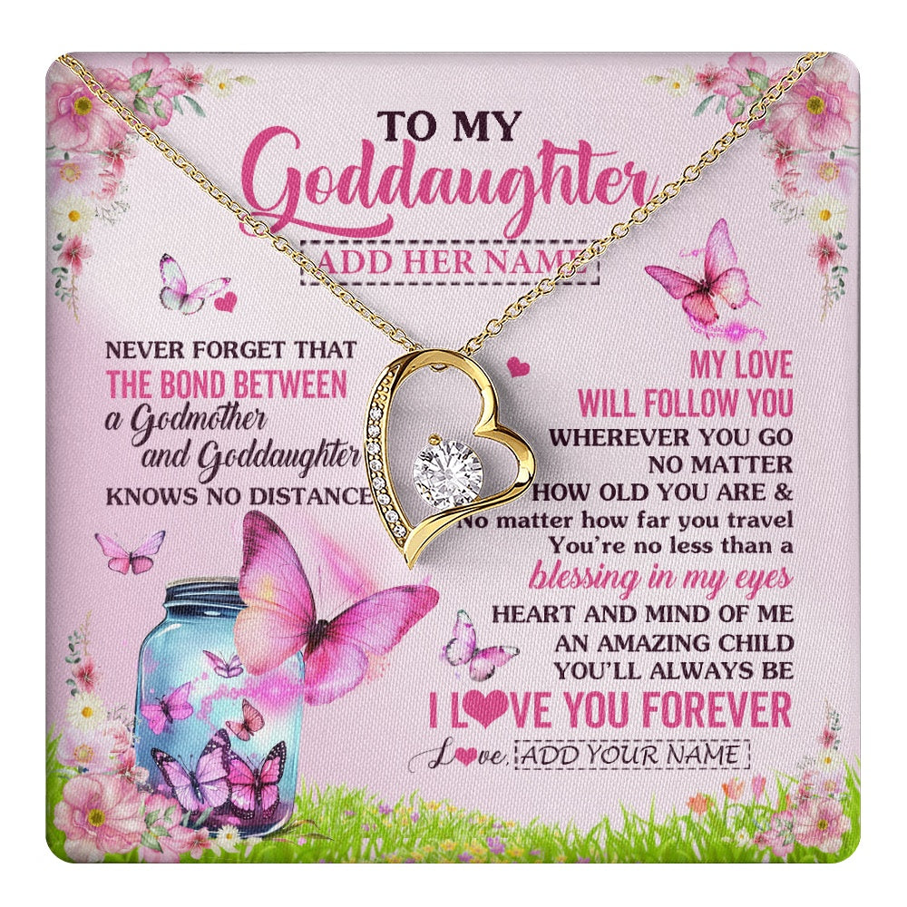 Forever Love Necklace 18K Yellow Gold Finish | 1 | Personalized To My Goddaughter Butterfly Necklace From Godmother The Bond Between Goddaughter Birthday Gifts Graduation Christmas Jewelry Gift Box Message Card | https://teecentury.