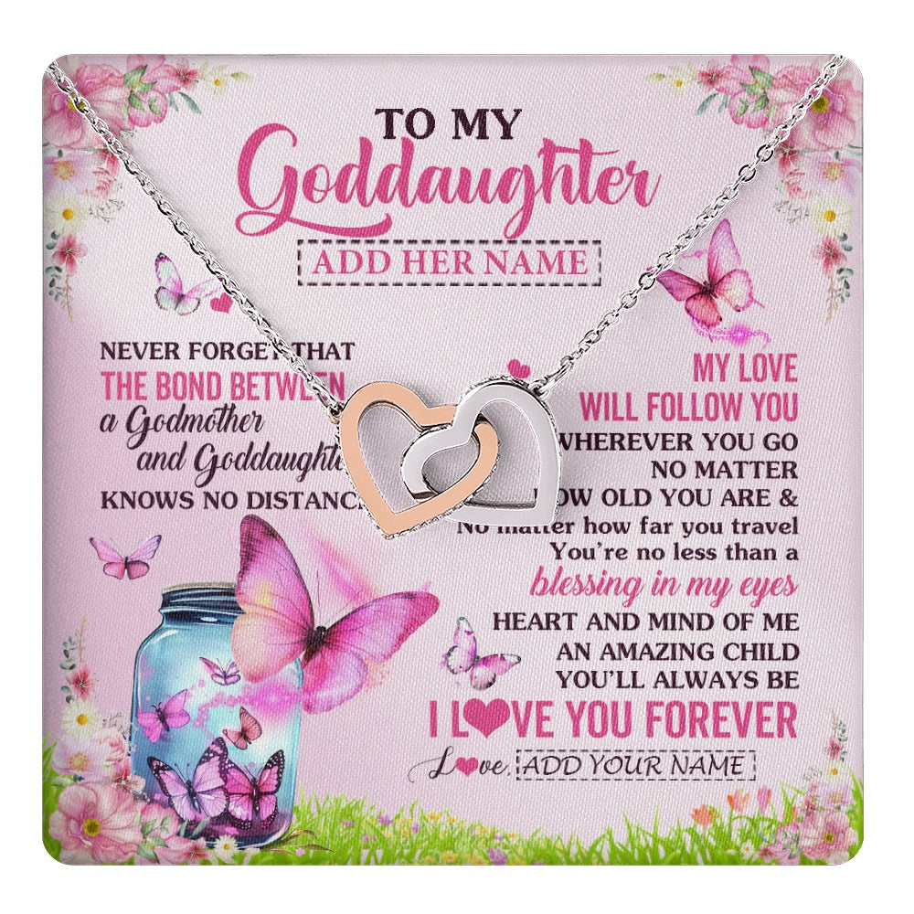 Interlocking Hearts Necklace Stainless Steel & Rose Gold Finish | 1 | Personalized To My Goddaughter Butterfly Necklace From Godmother The Bond Between Goddaughter Birthday Gifts Graduation Christmas Jewelry Gift Box Message Card | https://teecentury.