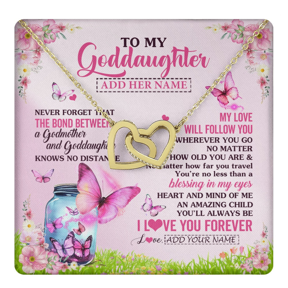 Interlocking Hearts Necklace 18K Yellow Gold Finish | 1 | Personalized To My Goddaughter Butterfly Necklace From Godmother The Bond Between Goddaughter Birthday Gifts Graduation Christmas Jewelry Gift Box Message Card | https://teecentury.